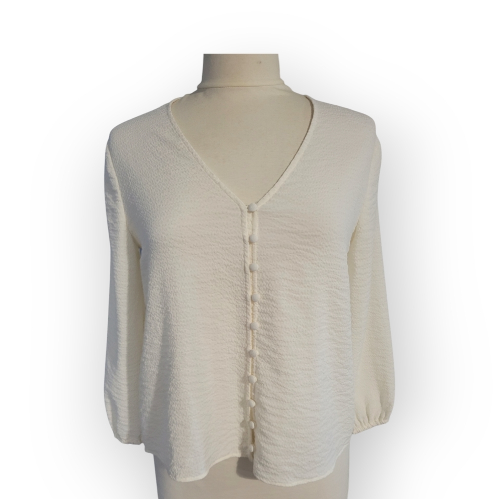 Madewell V-Neck Button Down LS Blouse Eggshell Sz S